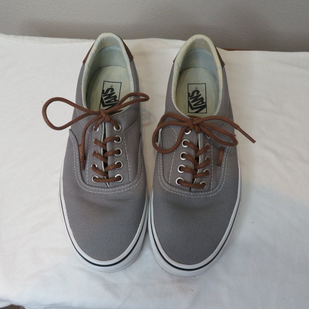 Vans Era 59 Gray Canvas Brown Leather C&L Skate Shoes Mens 8.5 Womens 10